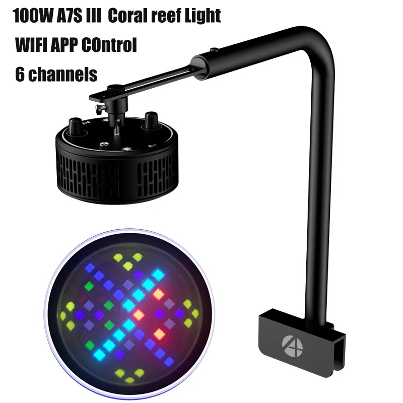 Aquarium Light - A7S III WLAN-App-Steuerung Vollspektrum-Meerwasser-LED-Aquariumbeleuchtung, Geeignet für